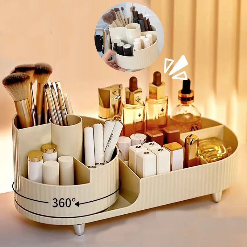 Desk Cosmetics Storage Box Rotating Makeup Brushes Holder Large Capacity Makeup Brush Tool Lipstick Eye Shadow Puff Storage Rack