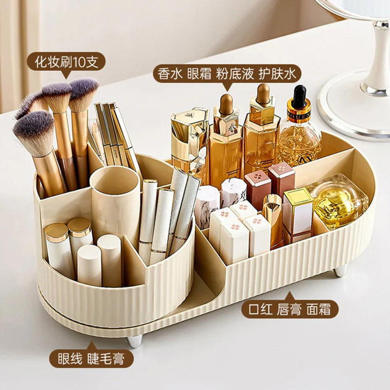 Desk Cosmetics Storage Box Rotating Makeup Brushes Holder Large Capacity Makeup Brush Tool Lipstick Eye Shadow Puff Storage Rack