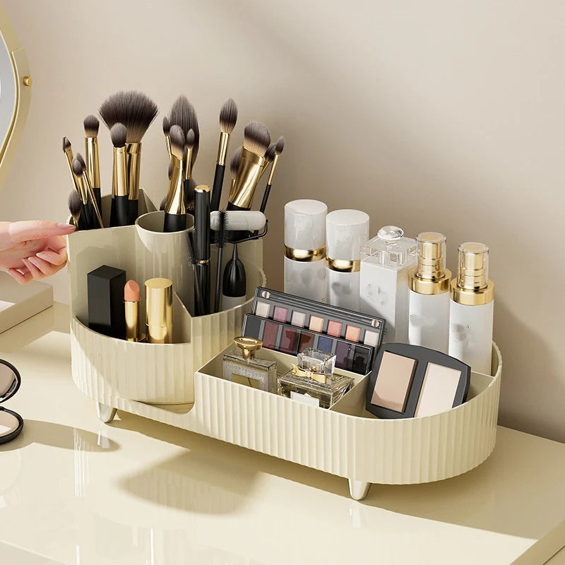 Desk Cosmetics Storage Box Rotating Makeup Brushes Holder Large Capacity Makeup Brush Tool Lipstick Eye Shadow Puff Storage Rack